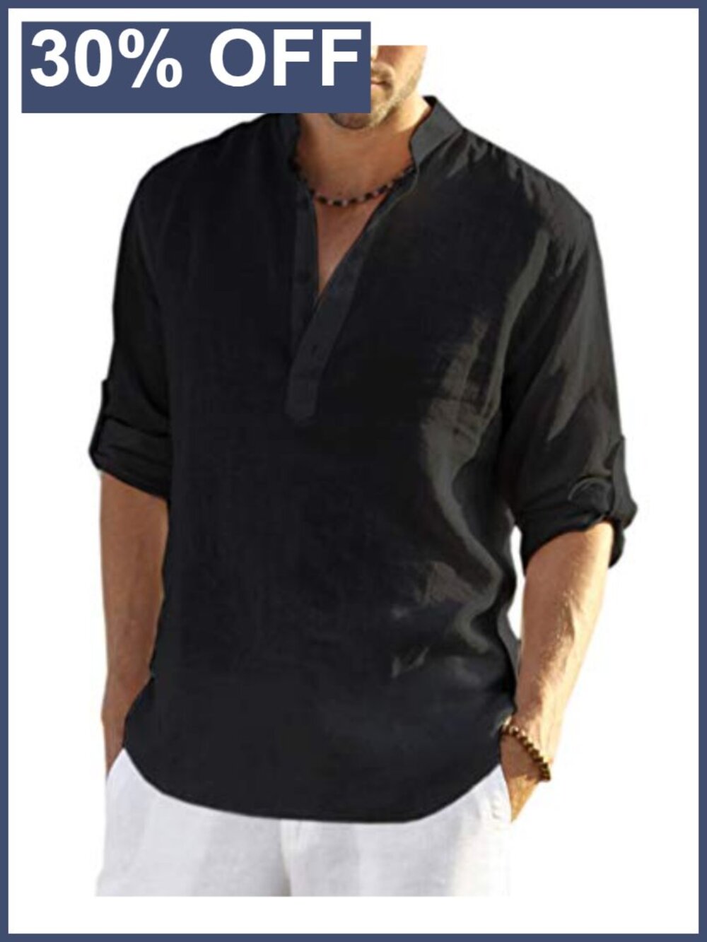 Men's Cotton Linen Henley T-Shirt Long Sleeve Casual Beach Shirt